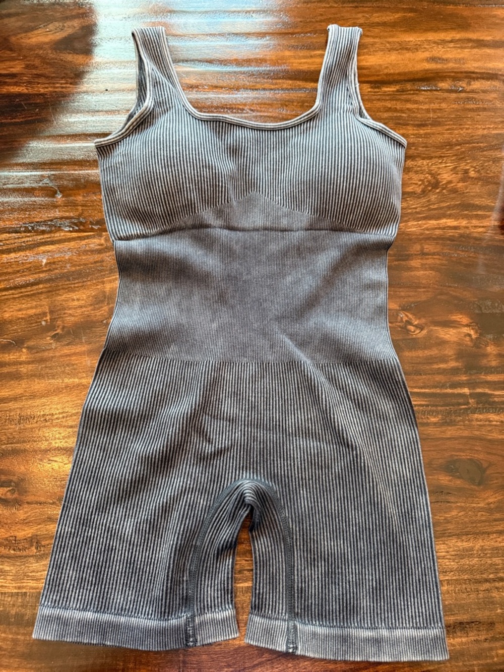 Zenana Outfitters Ribbed Shapewear Romper in Gray